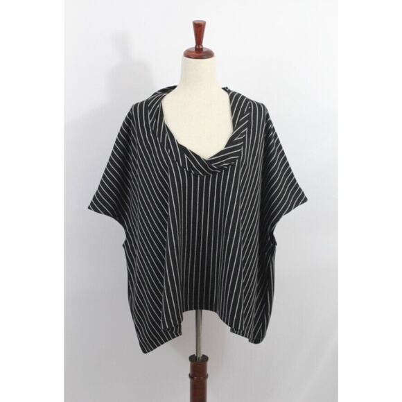 KEDEM SASSON OS 1 2 3 Black Stripe Pullover Poncho Top NWT - Picture 6 of 7